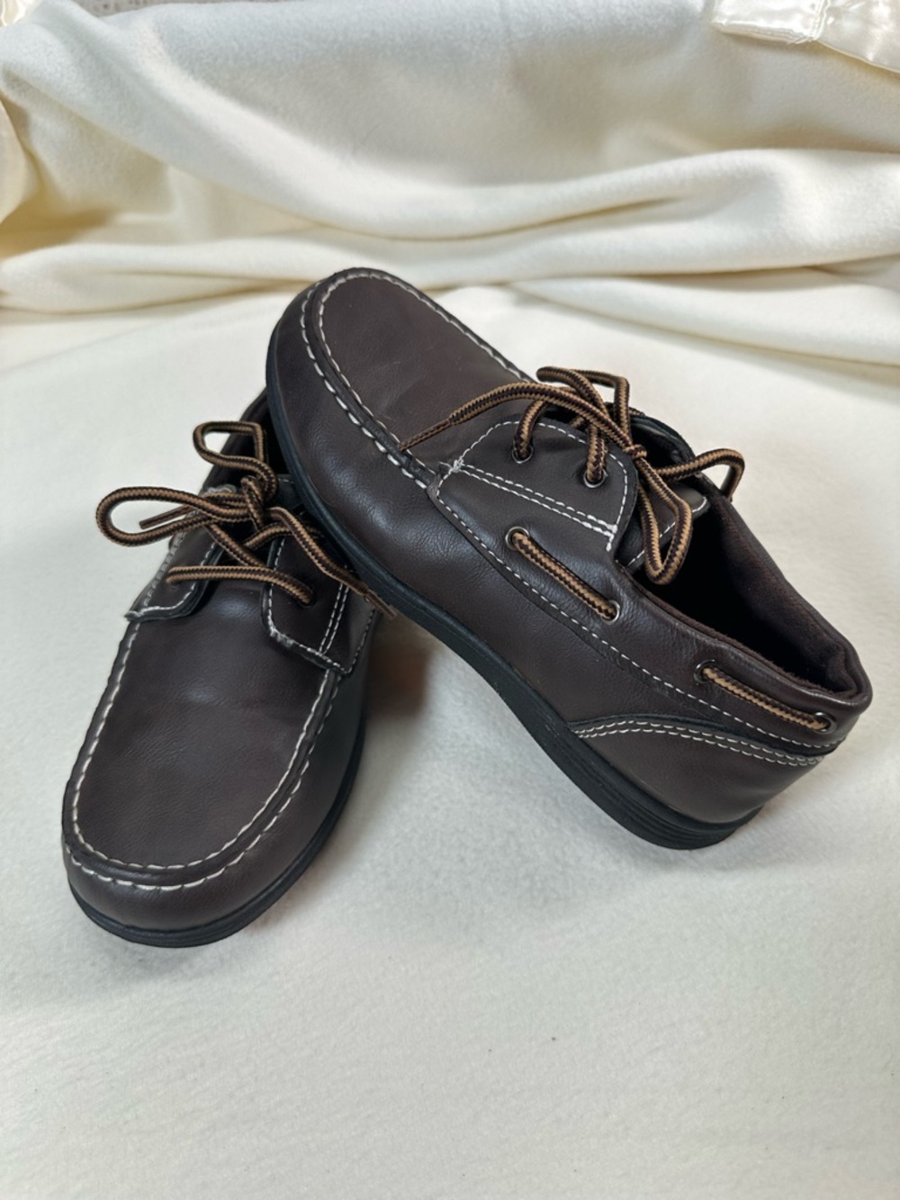 Josmo Kids’ Dark Brown Moccasin Boat Shoes Contrast Stitching Size 1 - Picture 4 of 5